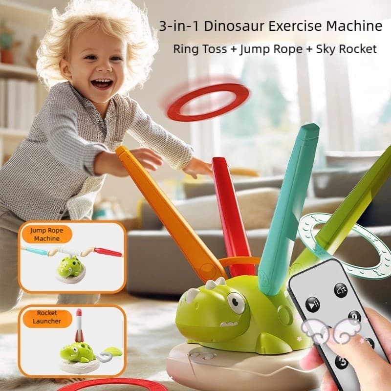 Máquina De Exercícios De Dinossauro Para Crianças-Brinquedo De Treinamento Sensorial Com Aro E Corda De Pular
