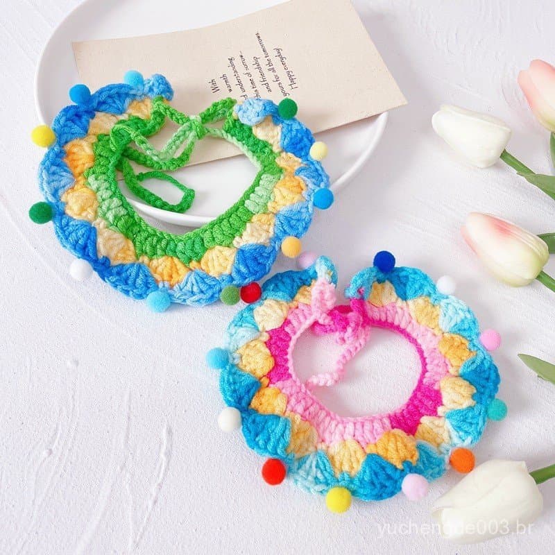Coleira para gato com pompons coloridos, faixa de pescoço de lã, decoração para fotos de gatos e cães de estimação, faix