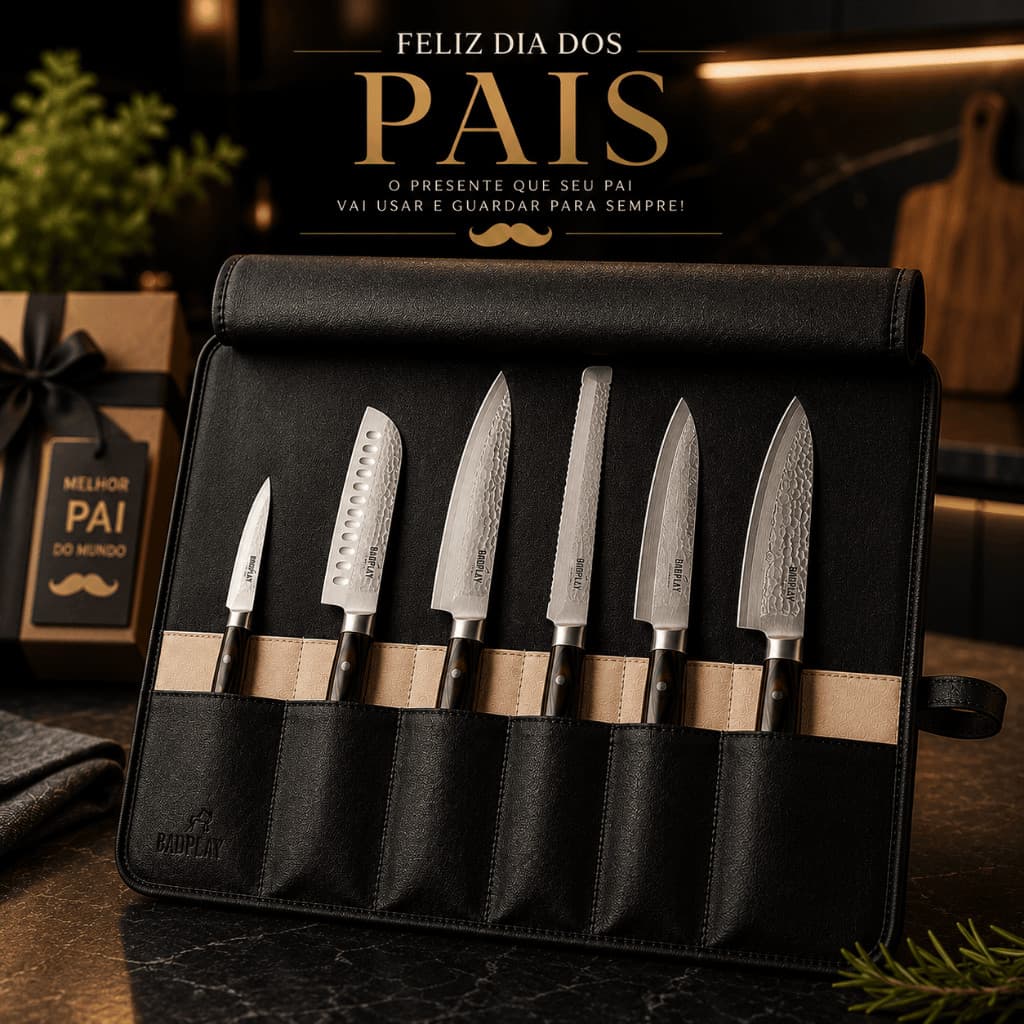 Presente Dia dos Pais Case Porta Faca em Couro Sintético Premium para Churrasco Cozinha Estojo Faca