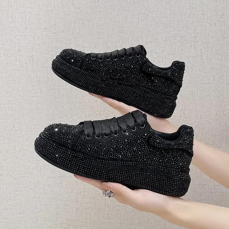 Tênis femininos de luxo com strass, calçados casuais femininos, tênis de designer com sola grossa, Sap B3LK