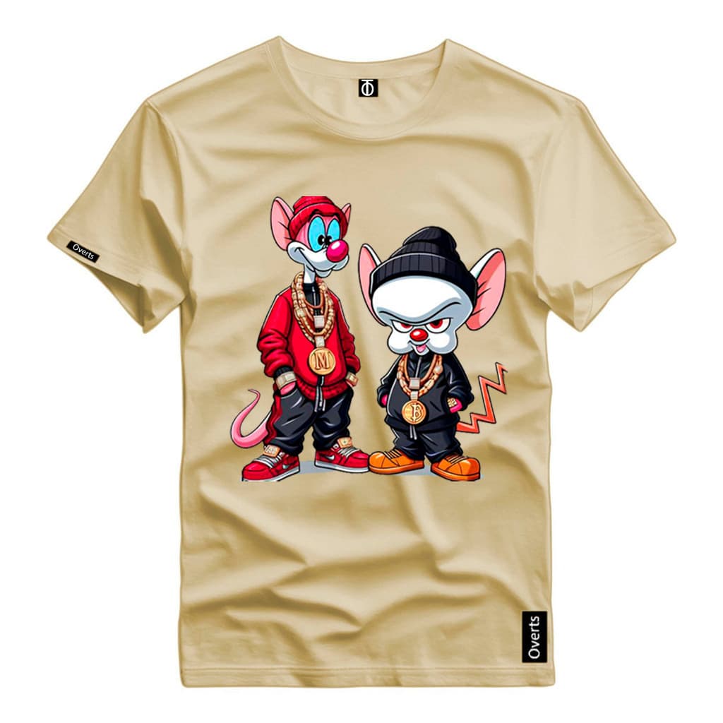 Camiseta Masculina Personalizada Pink e Cérebro Ratos Desenho -026 Camisa Estampada 100% Algodao Top