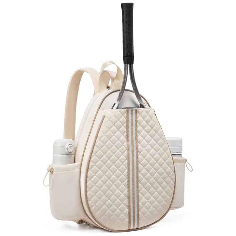 Mochila Acolchoada para Raquete de Tênis, Bolsa Esportiva com Compartimento para Raquete e Garrafa, Cor Bege