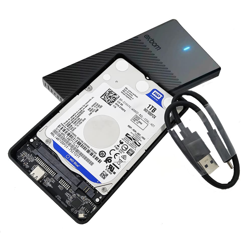 HD Externo 500GB + Case USB-c 3.0 Para Backup Pronto Para Uso