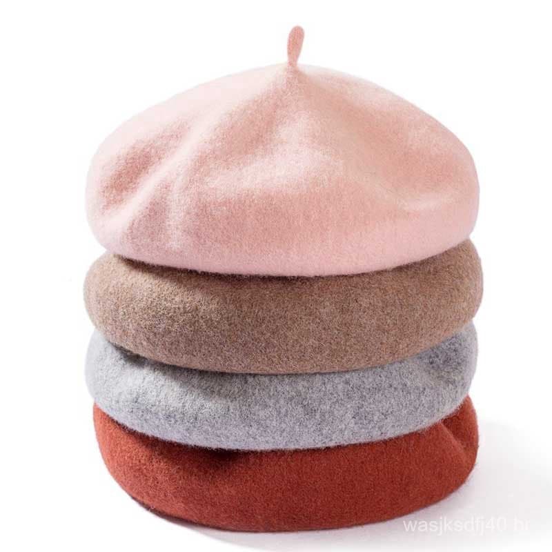 Boina de Lã Elegante com Cor Lisa Estilo Francês/Boina Feminina Vintage para Uso ao Ar Livre/Caminhada