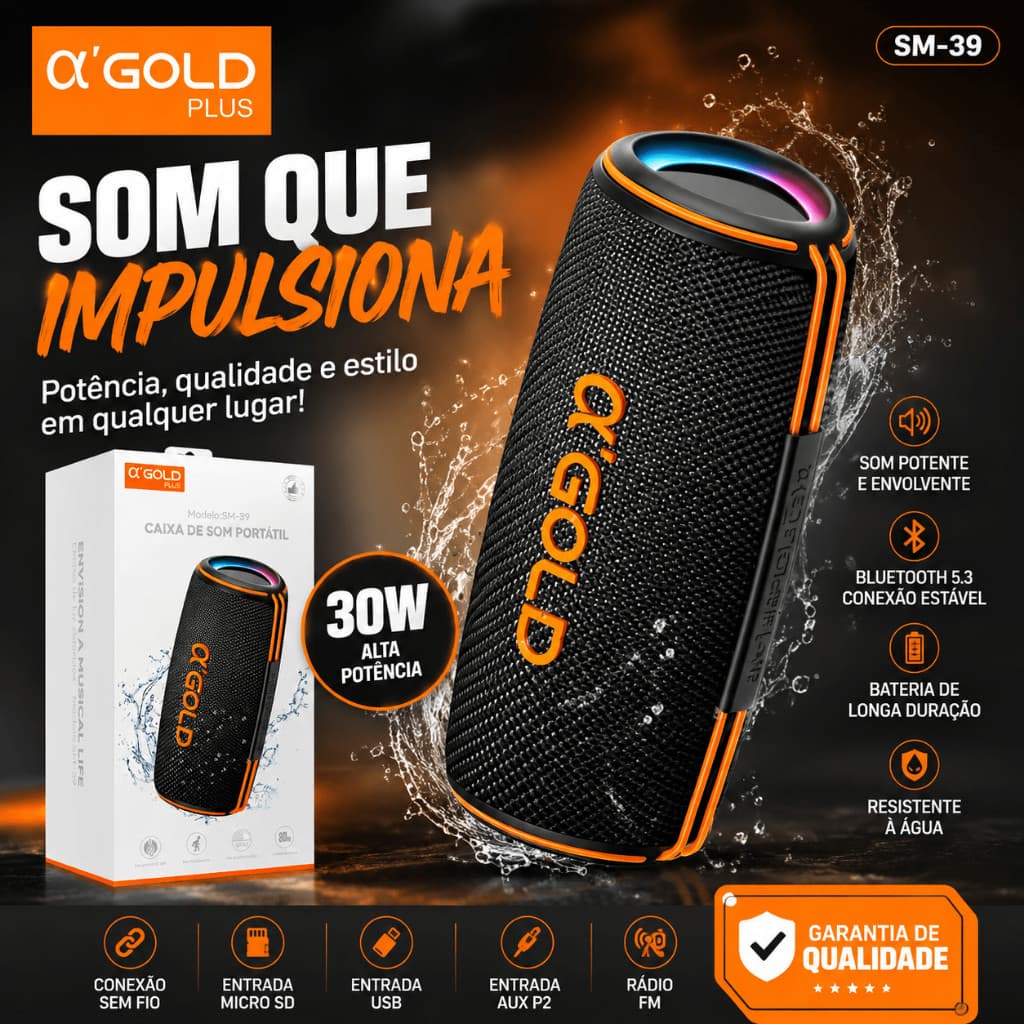 Caixa De Som 30W Bluetooth Grave Alta Potencia AGold