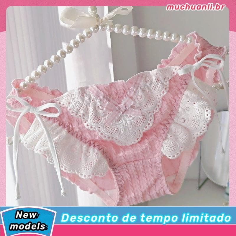 Japonês Lolita meninas calcinha rosa renda laço laço puro algodão virilha cintura baixa doce macio menina Briefs