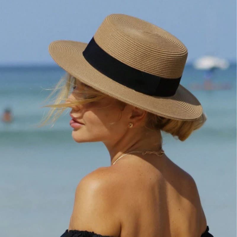 1pc Verão Feminino Aba Larga Chapéus De Palha Para Mulheres Chapeau Playa Bonés De Sol Barco Panamá Chapéu De Praia Somb