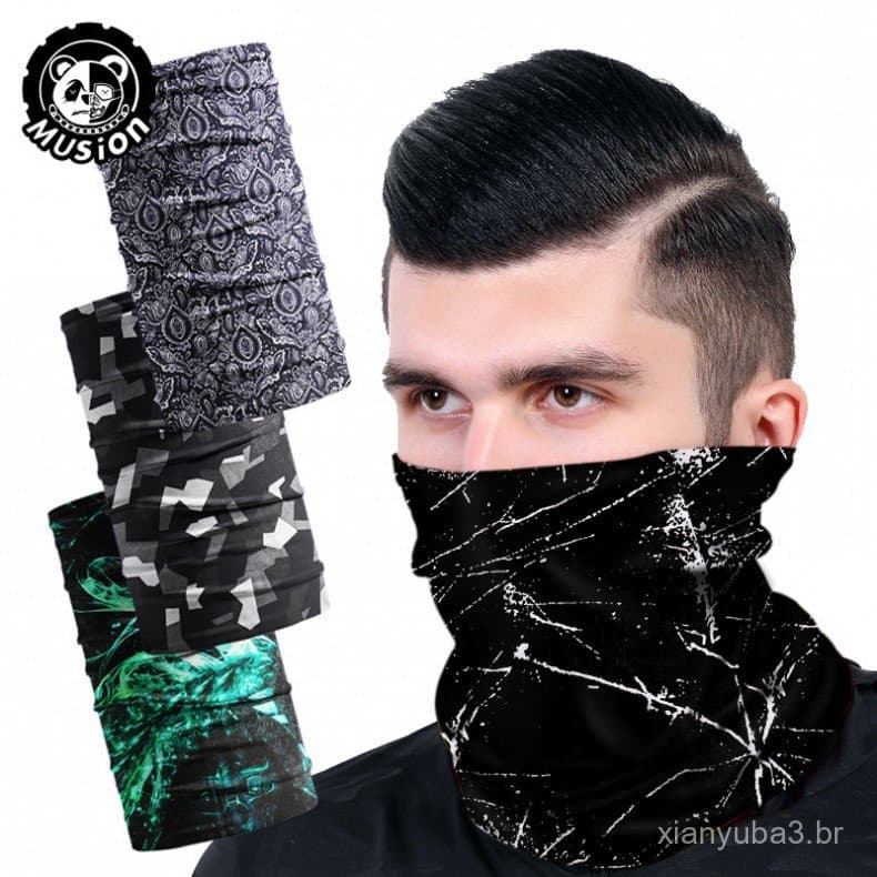 Máscara Facial Clássica Preta Musion com Proteção Solar SPF 30, Lenço de Cabeça, Cobertura Facial, Bandana Elástica Buff