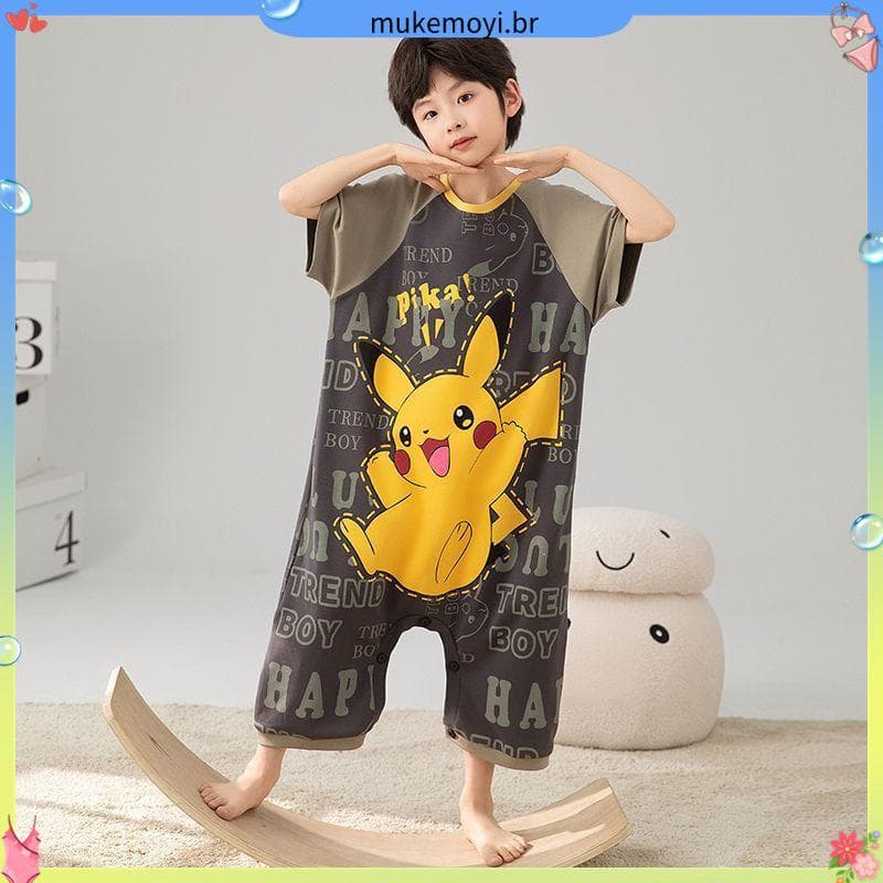2025 novo estilo Nezha pijamas infantis de uma peça estilo verão meninos estilo fino algodão puro meninos grandes crianç