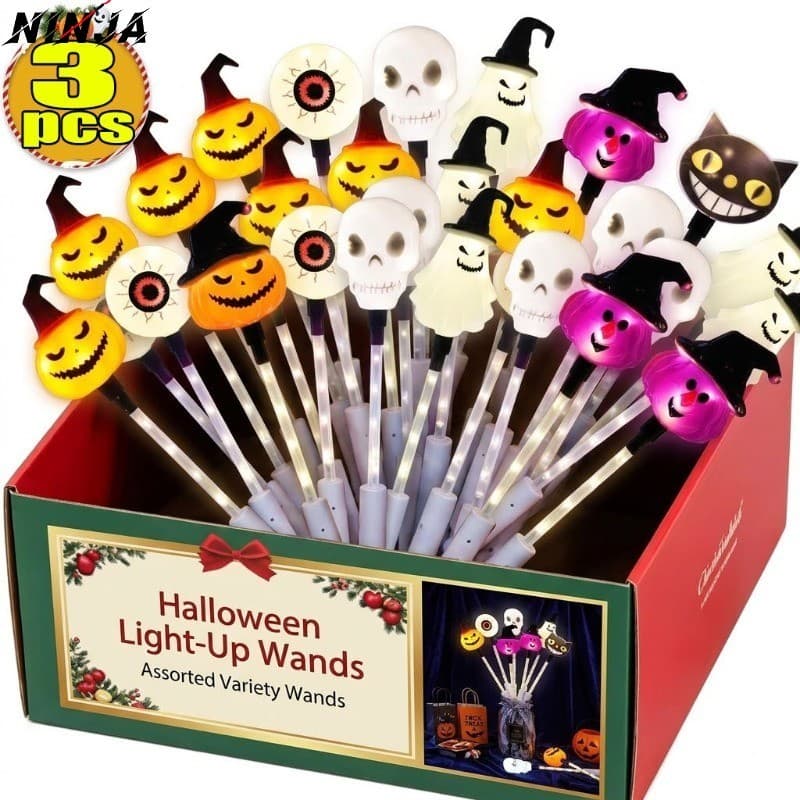 [Extreme] 1/3 Unidades De Varinha Iluminada De Halloween-Luz LED Quente-Adereço De Festa De Gato Preto Fantasma De Cavei
