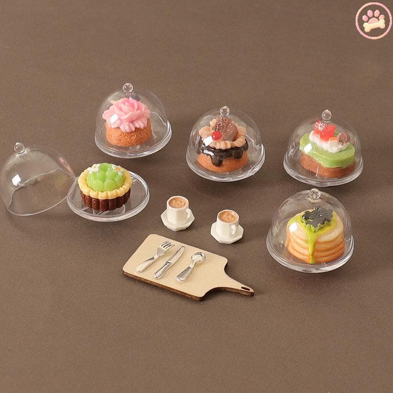 Carro 1/12 Casa De Bonecas Simulação Café Bolo Sobremesa Conjunto Mini Bandeja Cozinha Acessórios Talheres Decoração Que
