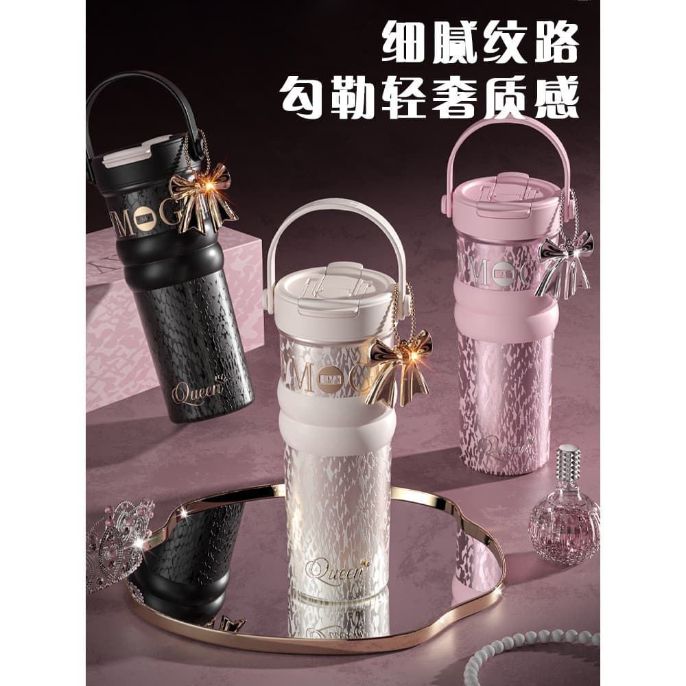 Novo estilo copo térmico de grande capacidade meninas de alto valor forro cerâmico de aço inoxidável palha copo de água