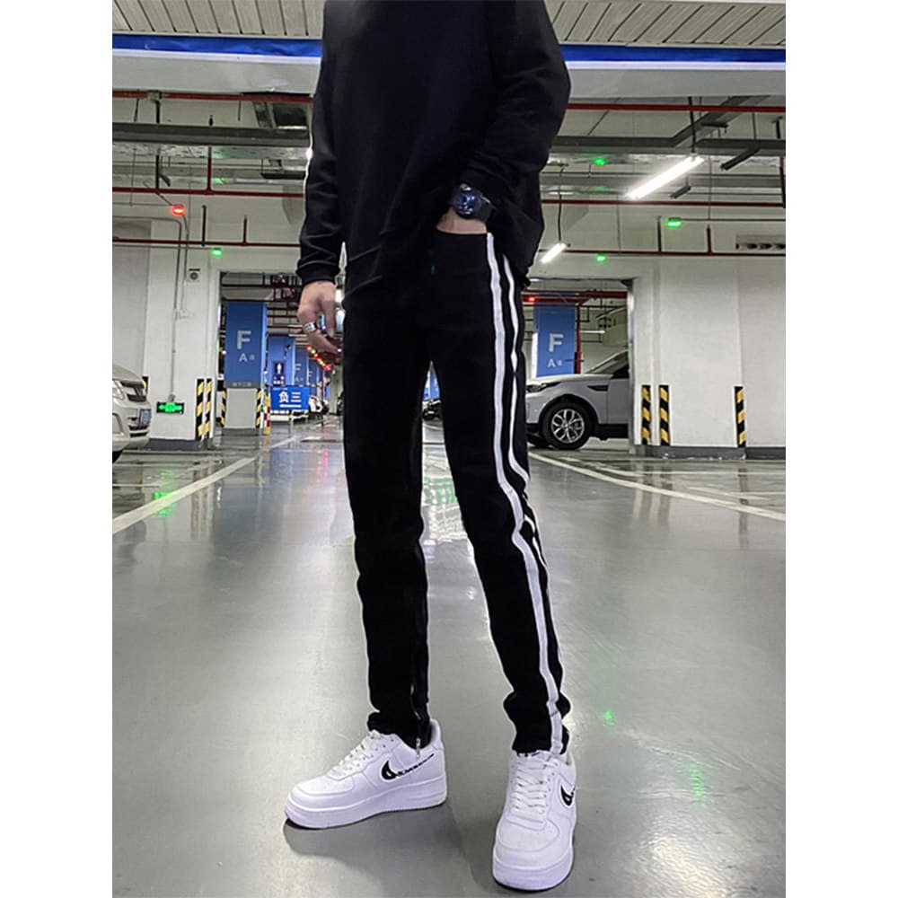 Calças de brim pretas masculinas 2026 novo estilo americano calças casuais meninos calças de ajuste fino na moda calças