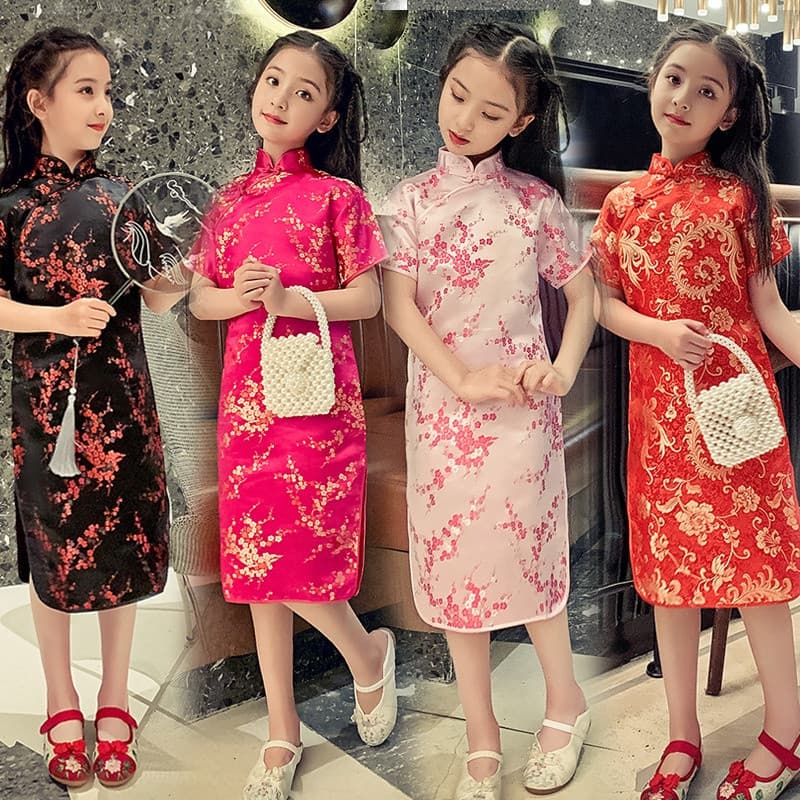 Vestido de Princesa Cheongsam para Meninas Estilo Chinês 1047