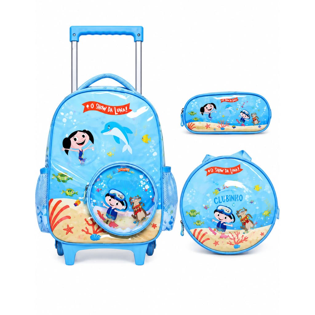 Kit Mochila Infantil Rodinhas Show da Luna Fundo do Mar Escolar Lancheira Estojo Menino e Menina