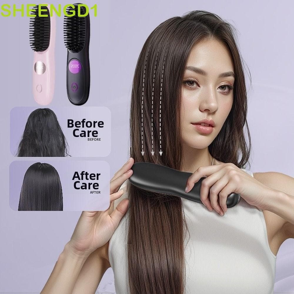 Alisador De Cabelo Portátil SHEENGD1 , Escova Alisadora De Íon Negativo Com Temperatura Ajustável