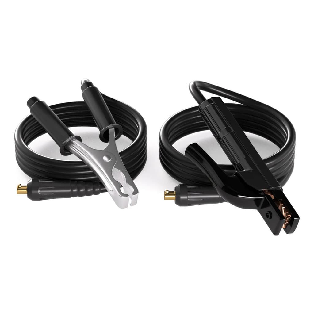 Kit Cabo de Solda 200A Porta Eletrodo 2m + Garra Terra Negativa 1m com Plugue Rápido 9mm