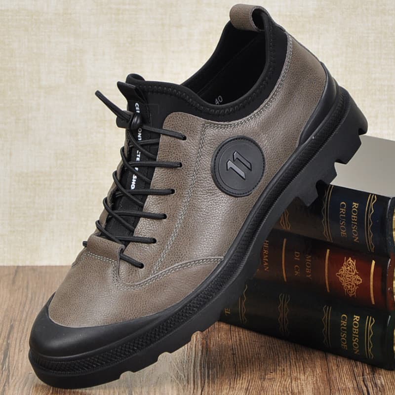 Primavera outono sapatos de couro casuais macacão masculino dedo do pé camada de couro sapatos de cano médio de sola gro