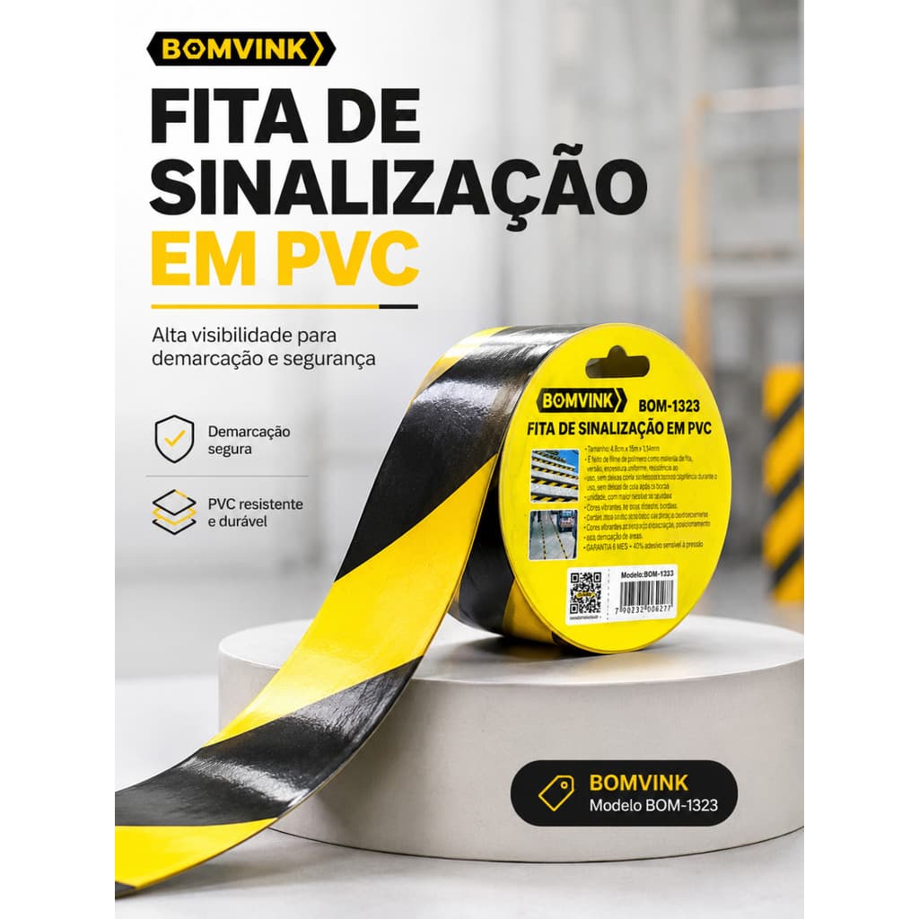 Fita Sinalização Zebrada Piso 48mm 15 Metros Resistente Bomvink