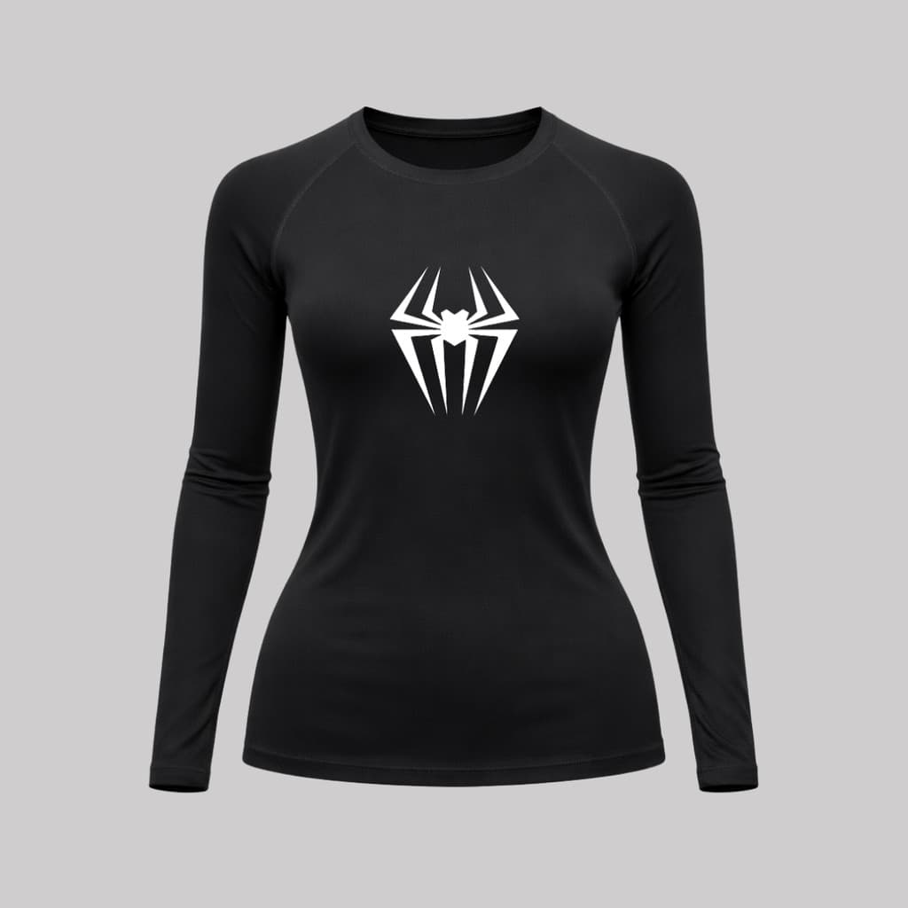 Camiseta Feminina Segunda Pele UV Manga Longa Estampa Spider-Man