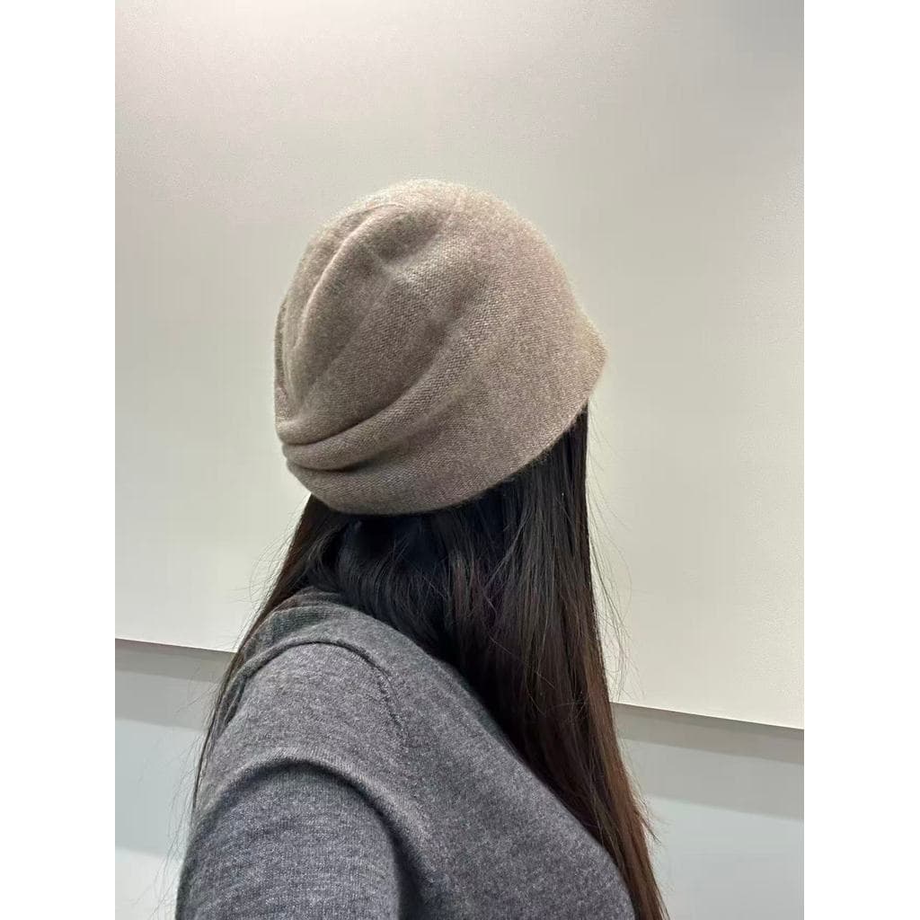 Estilo minimalista malha pura Cashmere pilha chapéu feminino outono inverno quente Baotou chapéu de lã