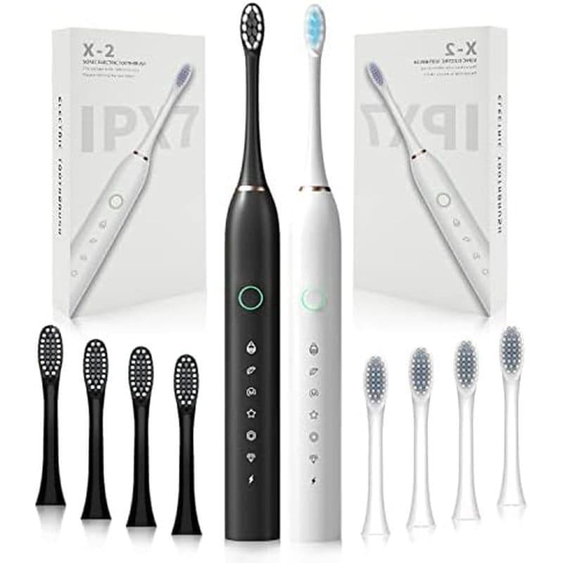 Pacote De 2 Escovas De Dente Elétricas Recarregáveis Para Adultos E Crianças , Escova De Dentes Branqueadora Com 8 Cabeç
