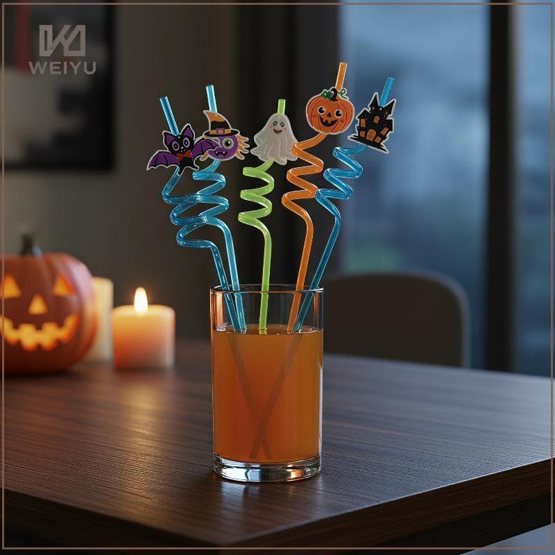 WEIYU Halloween Luminous Spiral Drinking Canudos Brilham No Escuro Morcego Fantasma Abóbora Impressão Para Festa De Bar