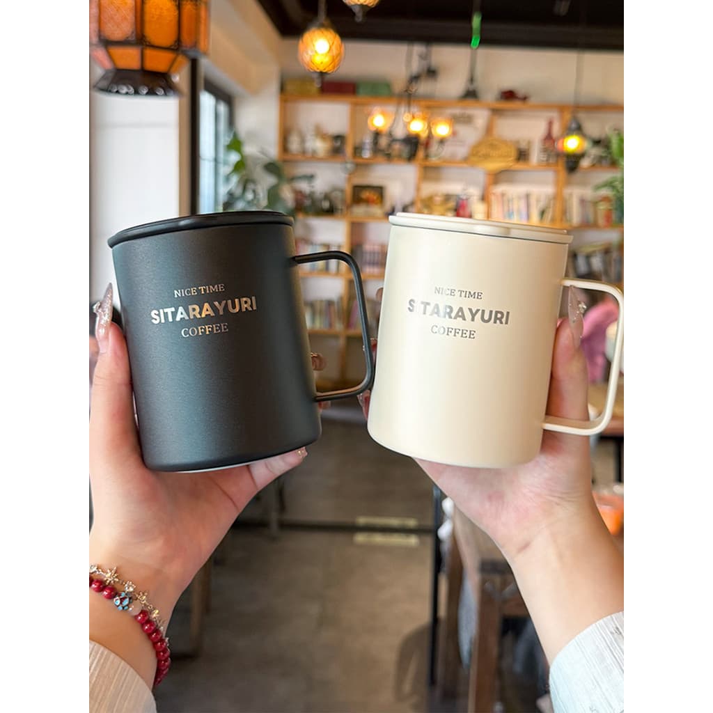 Copo térmico de café feminino de alto valor 2025 novo estilo escritório copo de aço inoxidável com tampa copo de água pe