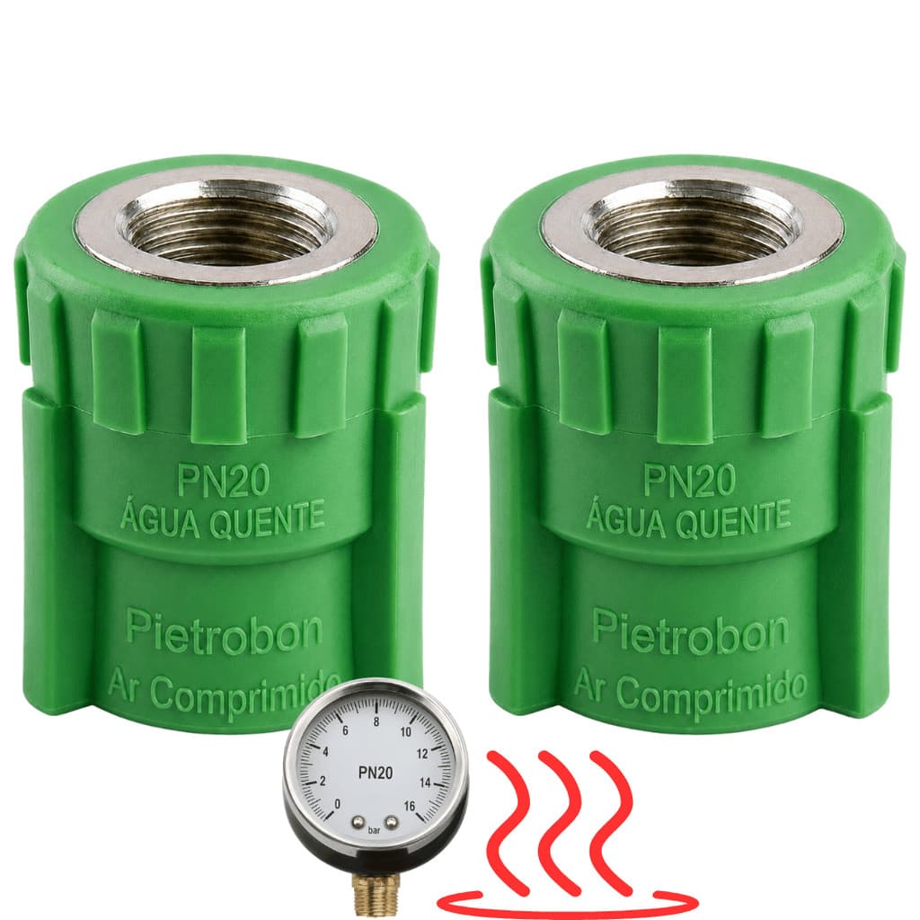 KIT 2 Luva Mista PPR 20x1/2 Rosca Fêmea BSP Metálica Conector Adaptador de Transição Água Quente Ar Comprimido Pietrobon