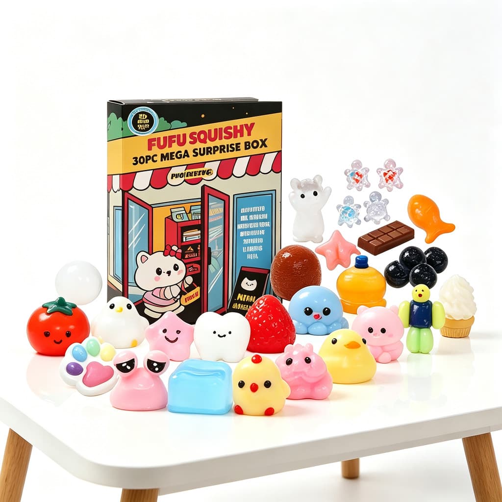 Caixa Surpresa Mega Squishy De 30 Peças-Mini Brinquedos PU De Cultivo Lento Em Temas Alimentares/Animais/Kawaii , Inclui