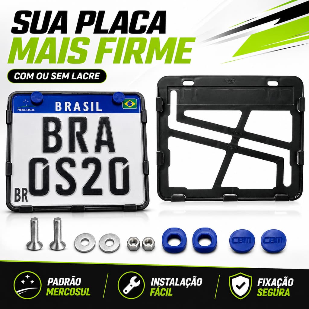 Suporte Moldura Protetor de Placa de Moto Mercosul de Motocicleta + Kit de Instalação