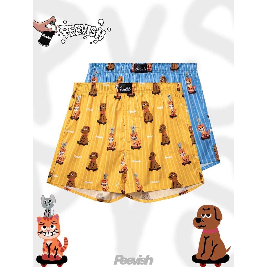PEEVISH PEEVISH Calças de seta de algodão puro Roupa íntima solta Calças masculinas Calças de pijama curtas para casa fe