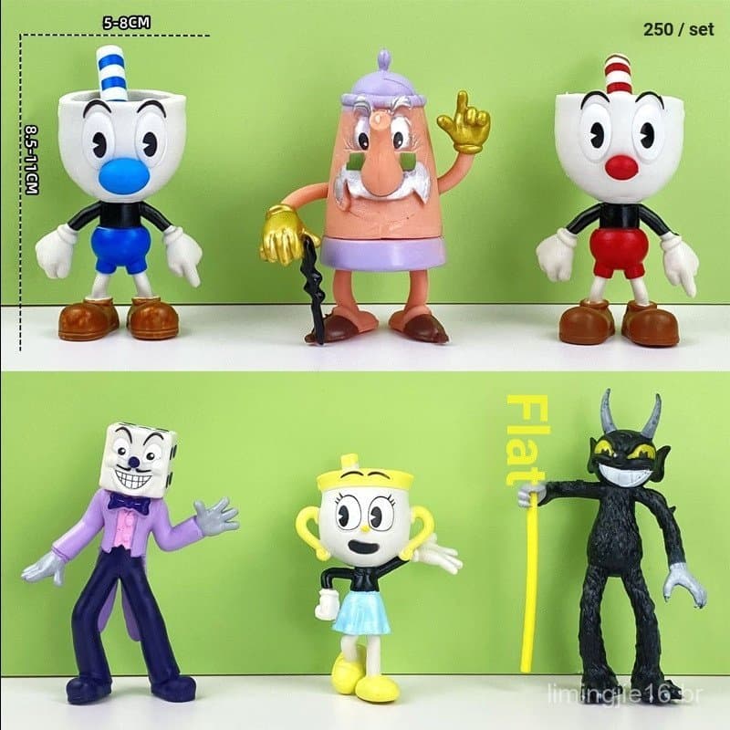 6pçs/Conjunto Anime The Cuphead Show Mugman Mark Cup King Dices Ollie Duke Jasper Bowlboy PVC Action Figure Modelo Brinq