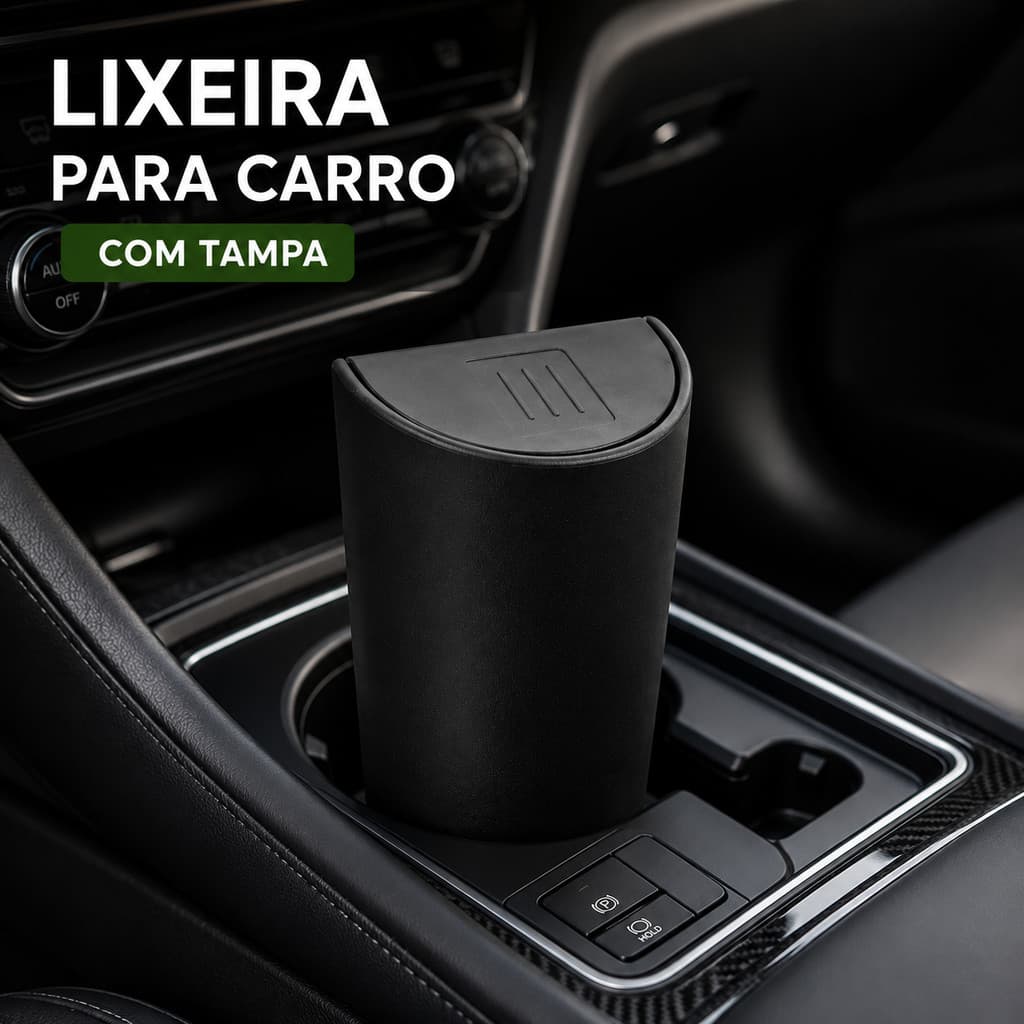 Lixeira Para Carro Com Tampa Porta Copos Organizador Automotivo Compacto