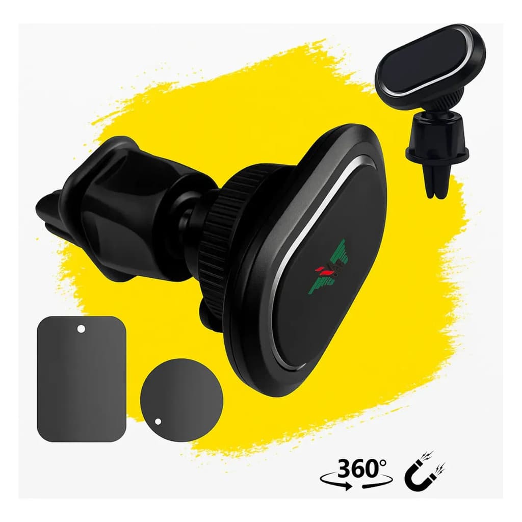 Suporte magnético para celular YBF, com clipe para saída de ar e função de rotação de 360 graus. °