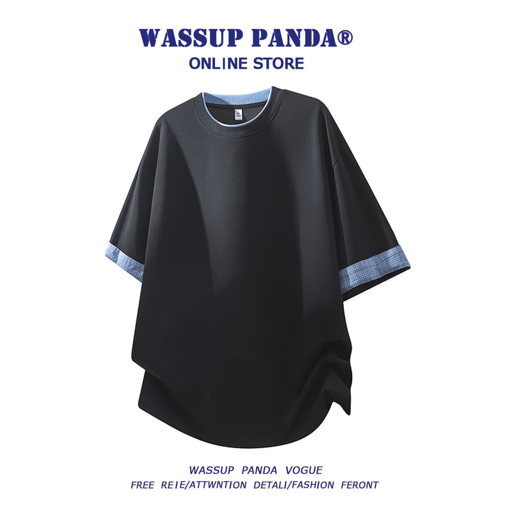 WASSUP PANDA Estilo Americano Costura Fina Camiseta Masculina Verão Novo Estilo Street Wear ins Ice Silk Cool Feeling Me