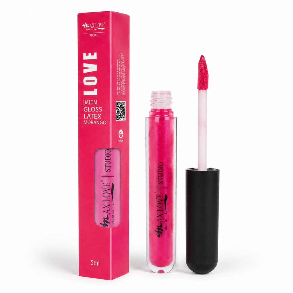 Gloss Labial Latex Morango Max Love Studio 5ml Brilho Intenso Aroma de Morango