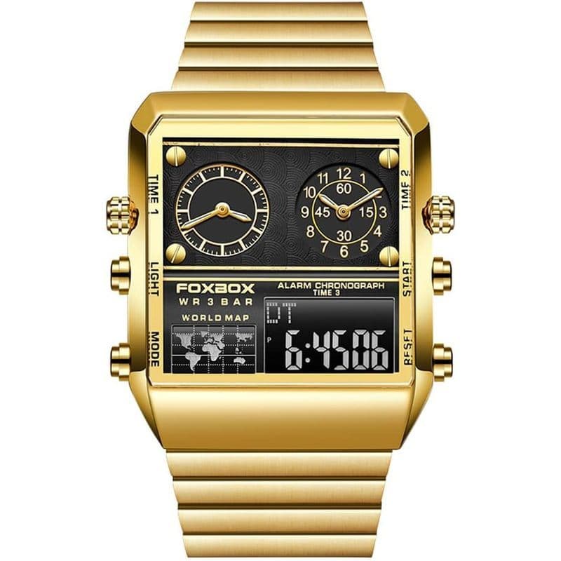 Relógio Digital Masculino Luxuoso Luminoso À Prova D'água Com Mostrador Quadrado Analógico De Quartzo Display Duplo