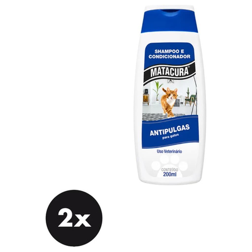Kit 2 Shampoo Condicionador 2 em 1 Antipulgas Gatos Matacura 200ml Higiene