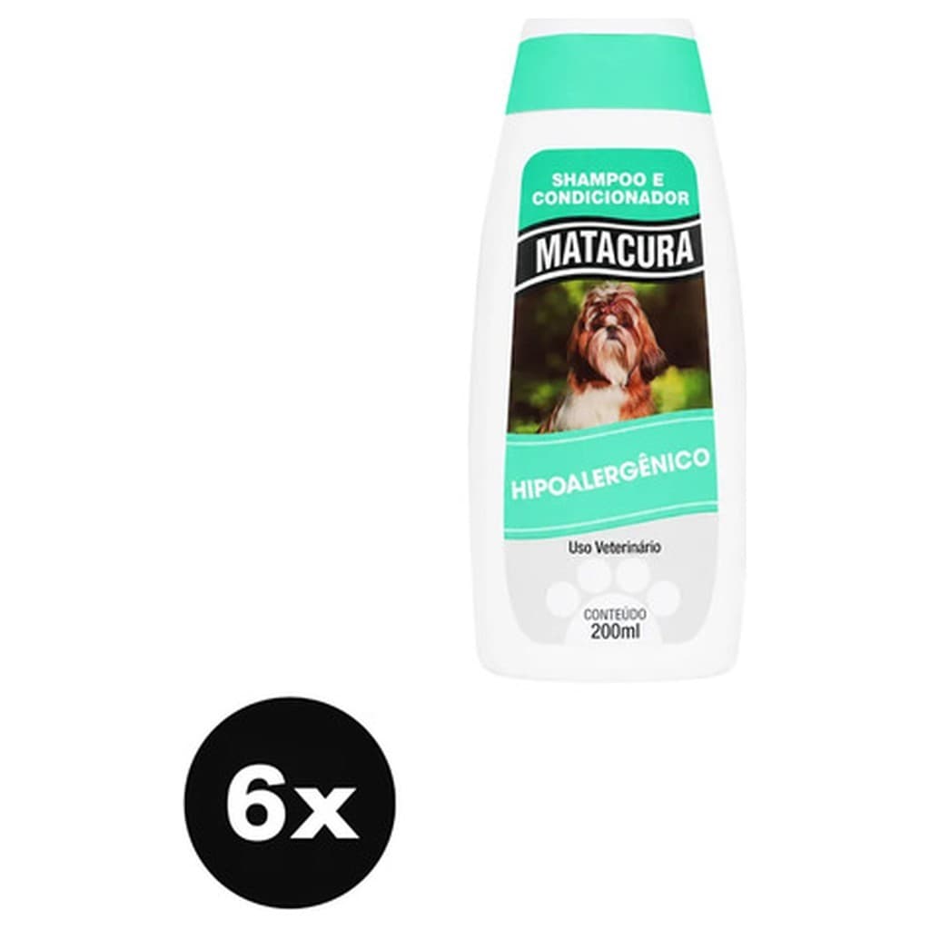Kit 6 Shampoo Condicionador Hipoalergênico Matacura Pet Pele Sensível Banho Cachorro Gato