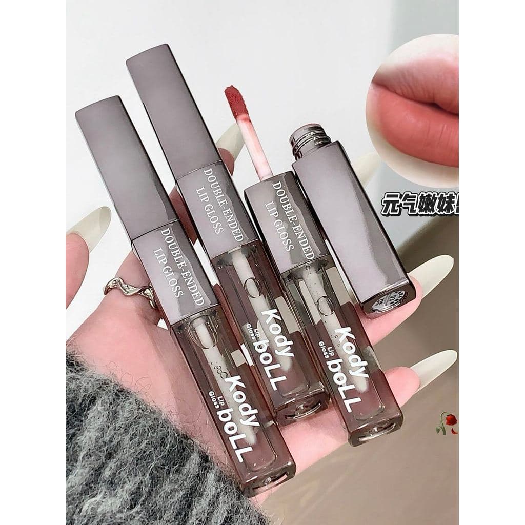 Um efeito duplo!Espelho de esmalte labial de duas cabeças, brilho labial, óleo labial fosco, lama labial feminina, copo