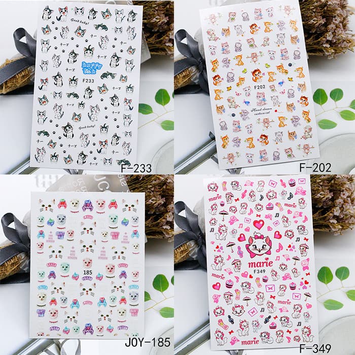 Adesivos de manicure de desenho animado, adesivos de unhas, acessórios de manicure, cola de esmalte de dedo, gato fofo,
