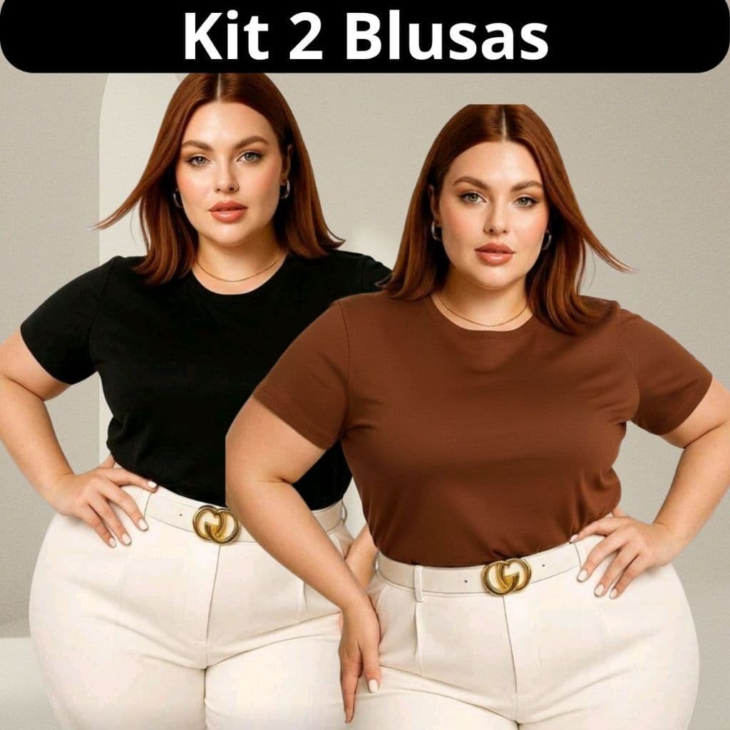 Kit 2 Blusa Feminina plus Size Canelada Casual Moderna Blusinha Evangélica  TShirt  Básica Camiseta Manguinha P005