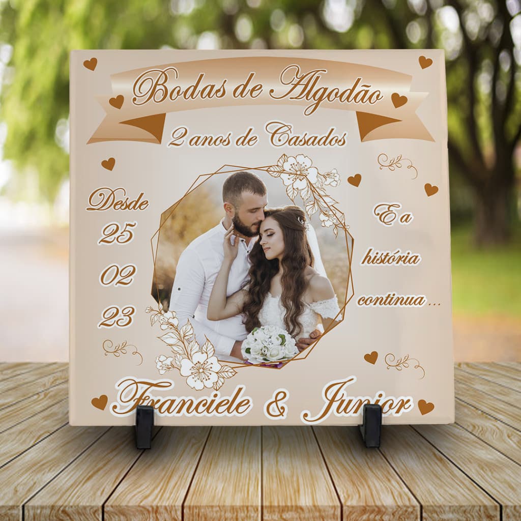 Azulejo Personalizado para Bodas de Algodão- 2 Anos casados