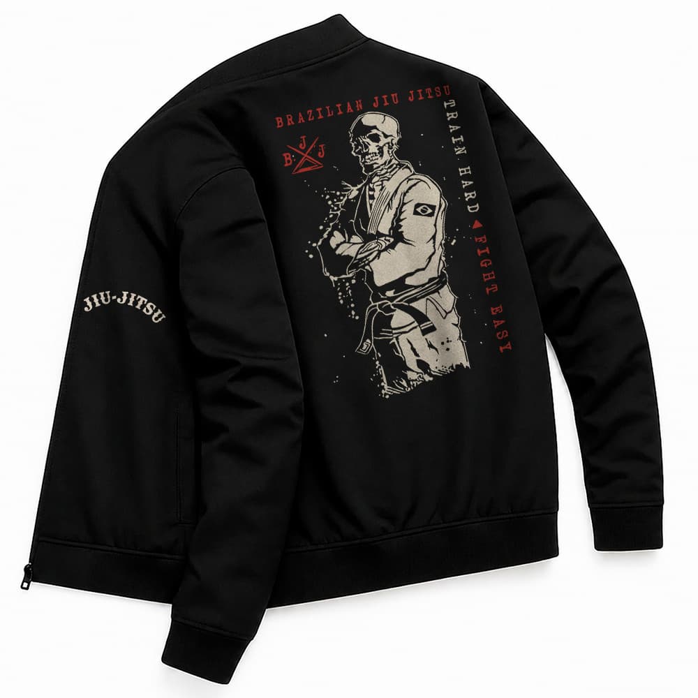 Jaqueta Bomber Estampada Esportes Casual Brazilian Jiu-Jitsu BJJ Caveira Faixa Preta Luta
