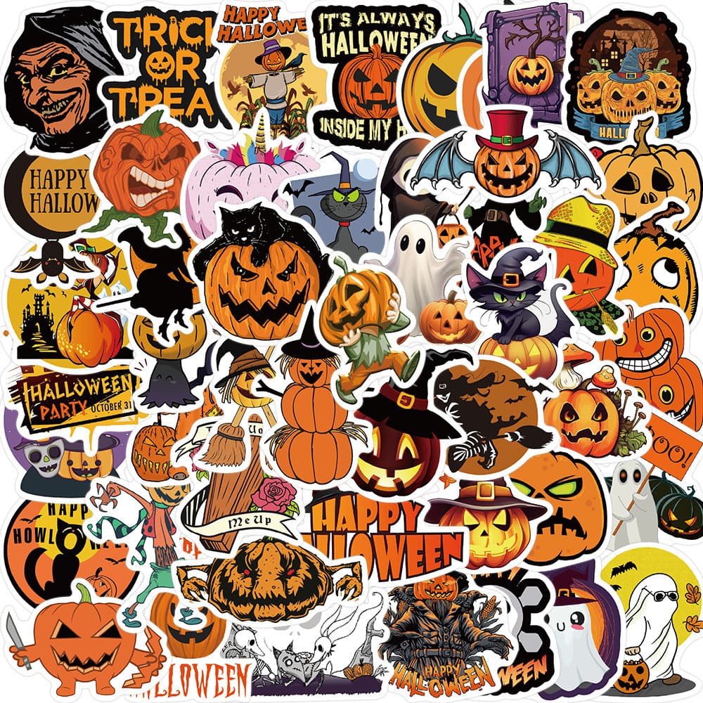 13 designs, 50 folhas de adesivos decorativos de graffiti de Halloween, à prova d'água, sem resíduos, adequados para mal
