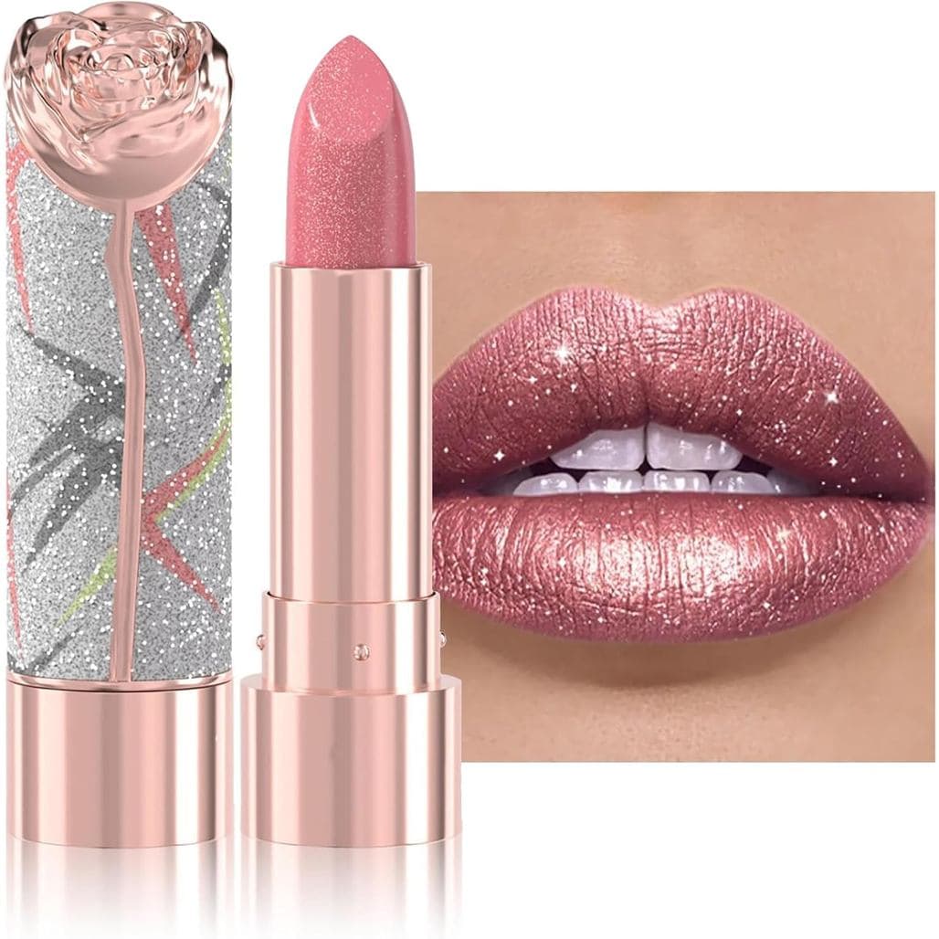 Batom Metálico Brilhante – Lápis Labial com Glitter para Mulheres Mais Velhas # 07