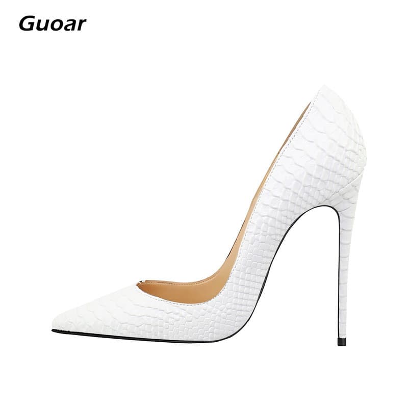 Cobra impressão apontou Toe moda salto alto 12cm feminino boca rasa Stiletto salto alto tamanho grande 35-46