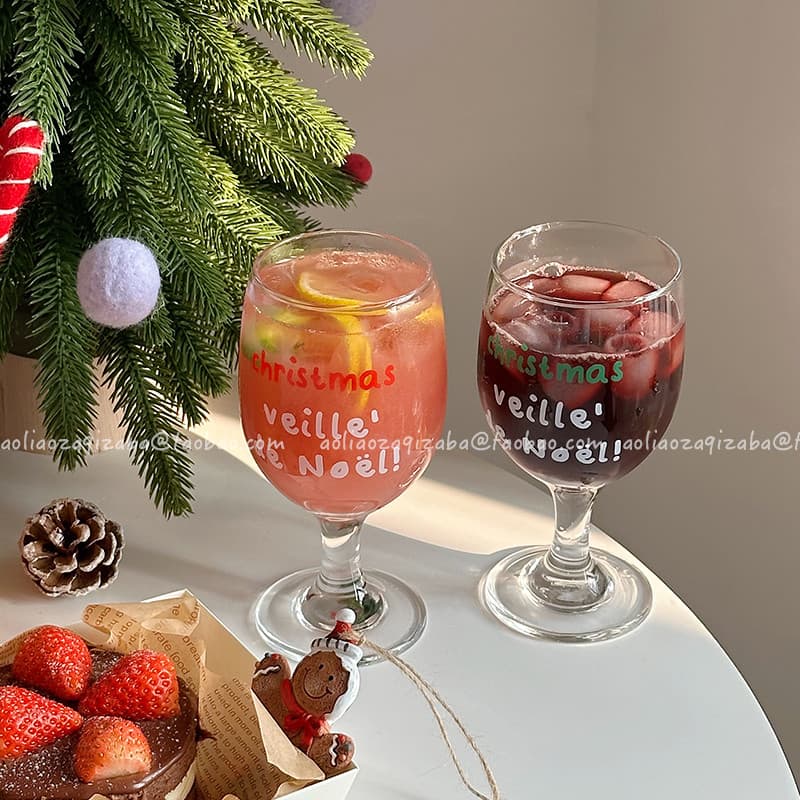 Ins natal inglês carta taça de vidro vinho tinto feriado atmosfera suco vidro doméstico champanhe vidro feminino