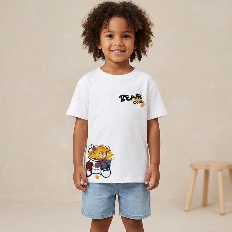 Camiseta Infantil Menino Beear Cool Camisa estampada 100% algodão Camiseta infantil